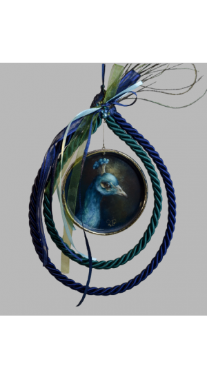 Ceramic charm hanging with double rope and peacock design