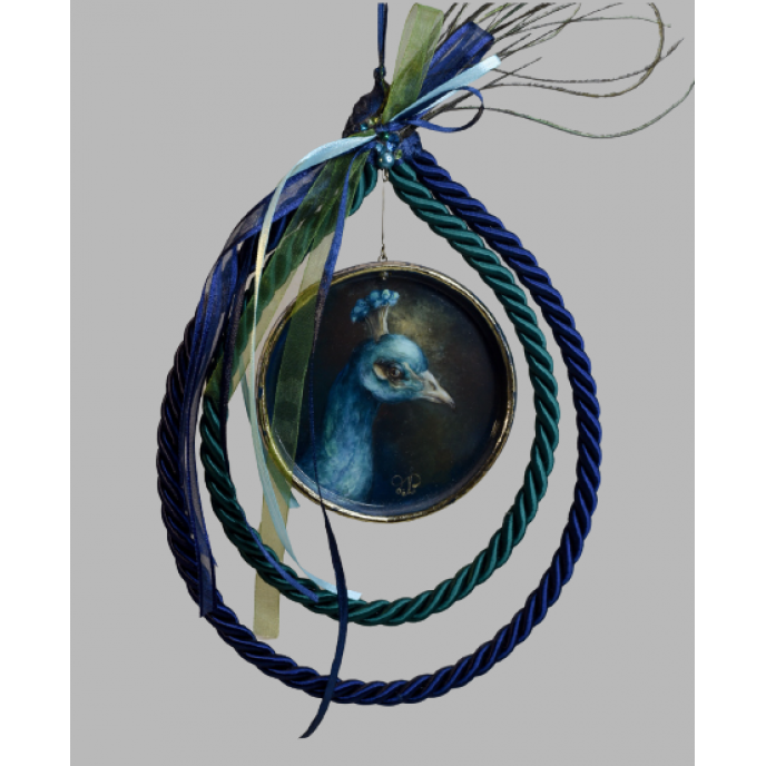 Ceramic charm hanging with double rope and peacock design Pendants