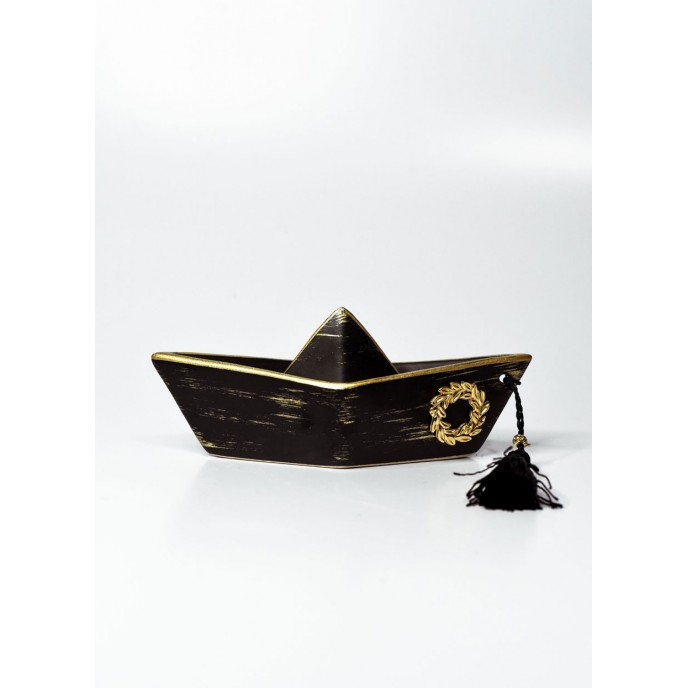 Ceramic boat made in Greece with metal element olive Table Charms