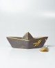 Ceramic boat made in Greece with metal element olive gray Table Charms