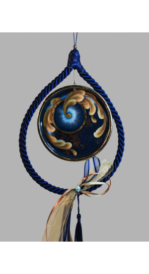 Ceramic charm hanging with rope and NAVY BLUE eye design