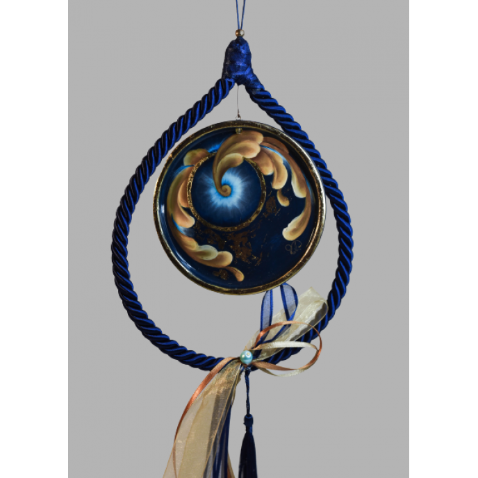 Γούρια - Κεραμικό γούρι κρεμαστό με σχοινί και σχέδιο μάτι NAVY BLUE Κρεμαστά