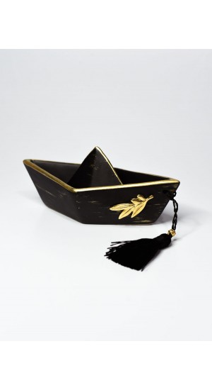 Ceramic boat made in Greece with metal element olive