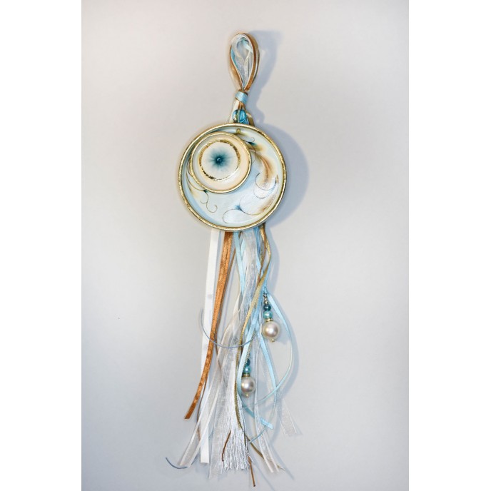 Ceramic charm hanging with ribbons and eye design Pendants