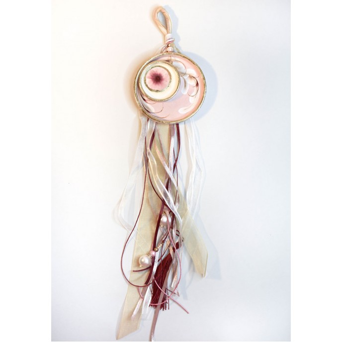 Ceramic charm hanging with ribbons and PINK eye design Pendants