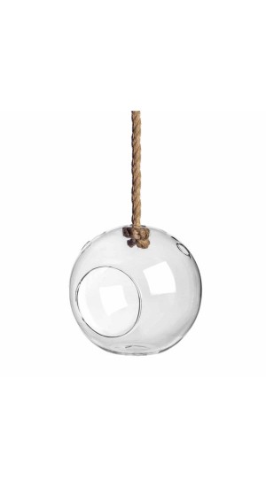 GLASS BALL WITH OPENING & ROPE 20X19CM