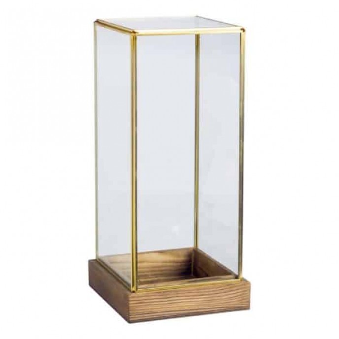 WOODEN BASE WITH SQUARE GLASS 15Χ15Χ30CΜ Glassware