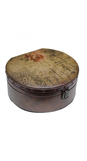 WOODEN TRUNK WITH LEATHER 31X29X14cm