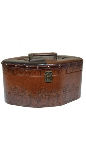 WOODEN TRUNK WITH LEATHER OVAL 33X21X18cm