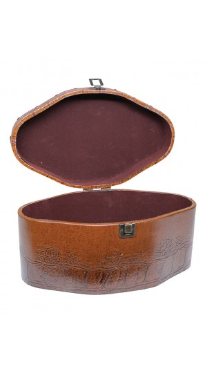 WOODEN TRUNK WITH LEATHER OVAL 29X17X13cm