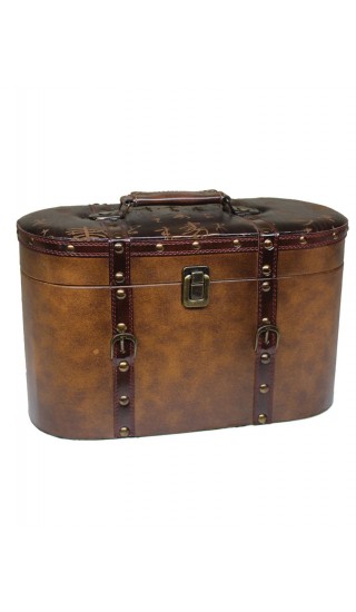 WOODEN TRUNK WITH LEATHER OVAL 35X18X24,5cm