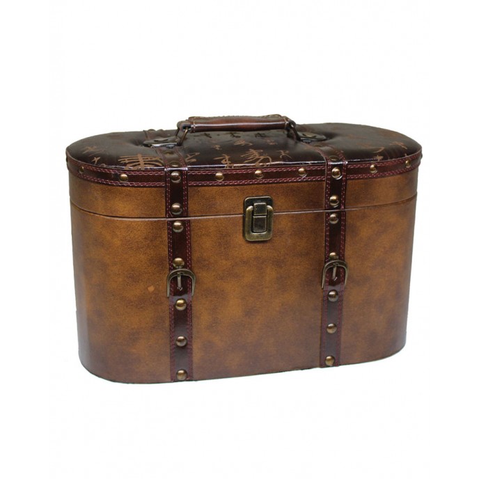 WOODEN TRUNK WITH LEATHER OVAL 35X18X24,5cm Boxes – Jewel Cases