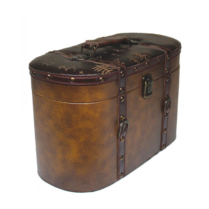 WOODEN TRUNK WITH LEATHER OVAL 30X13X16cm Boxes – Jewel Cases