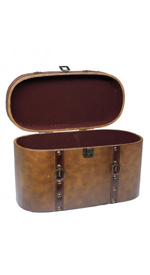 WOODEN TRUNK WITH LEATHER OVAL 30X13X16cm