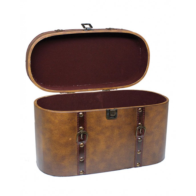 WOODEN TRUNK WITH LEATHER OVAL 30X13X16cm Boxes – Jewel Cases