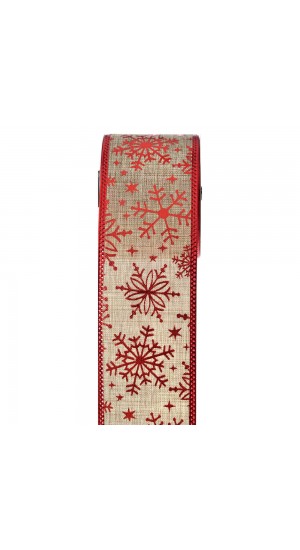  CHRISTMAS WIRED RIBBON 6.3CM X 9METERS WITH RED SNOWFLAKES