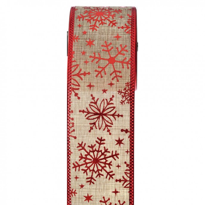  CHRISTMAS WIRED RIBBON 6.3CM X 9METERS WITH RED SNOWFLAKES 