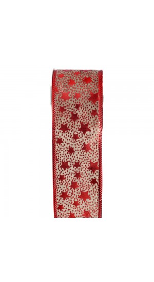  CHRISTMAS WIRED RIBBON 6.3CM X 9METERS WITH SMALL RED STARS