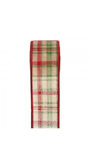  CHRISTMAS WIRED RIBBON 6.3CM X 9 METERS GREEN AND RED PLAID