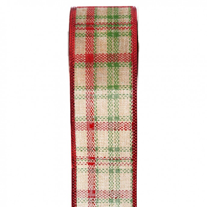  CHRISTMAS WIRED RIBBON 6.3CM X 9 METERS GREEN AND RED PLAID 