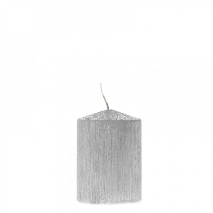  SILVER SCRATCHED PILLAR CANDLE 7X10CM 