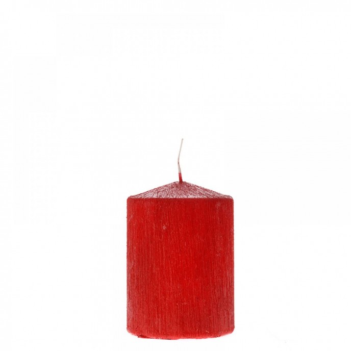  RED SCRATCHED PILLAR CANDLE 7X10CM 