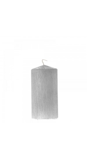  SILVER SCRATCHED PILLAR CANDLE 7X14CM