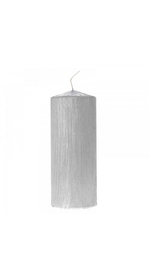 SILVER SCRATCHED PILLAR CANDLE 7X18CM