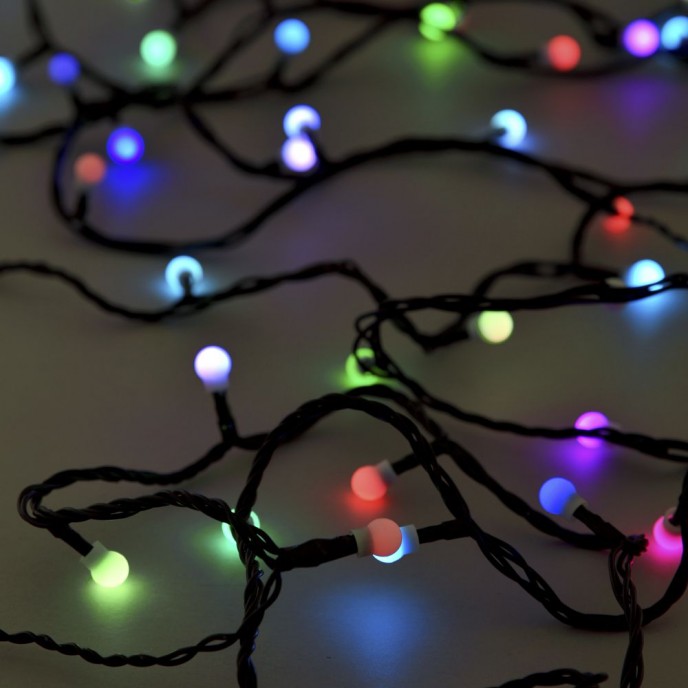  60LED BALL 1CM STRING LIGHTS GREEN MULTI COLOURED 6M CONNECTABLE OUTDOOR 