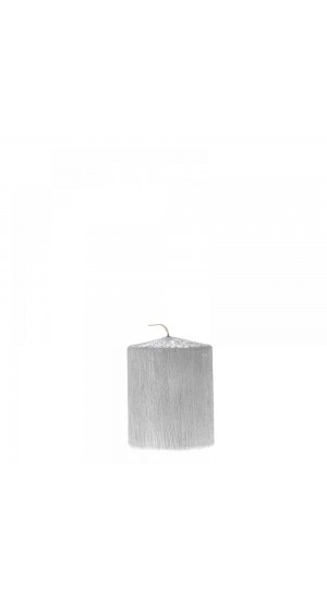  SILVER SCRATCHED PILLAR CANDLE 6X8CM