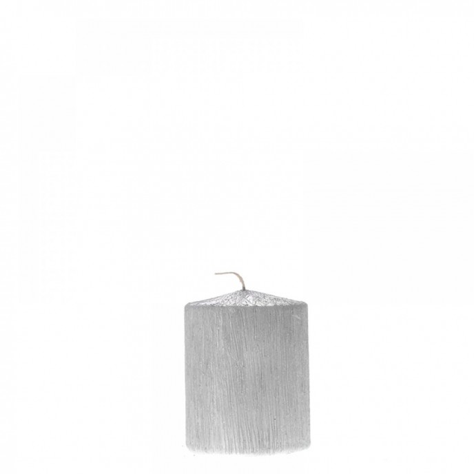  SILVER SCRATCHED PILLAR CANDLE 6X8CM 
