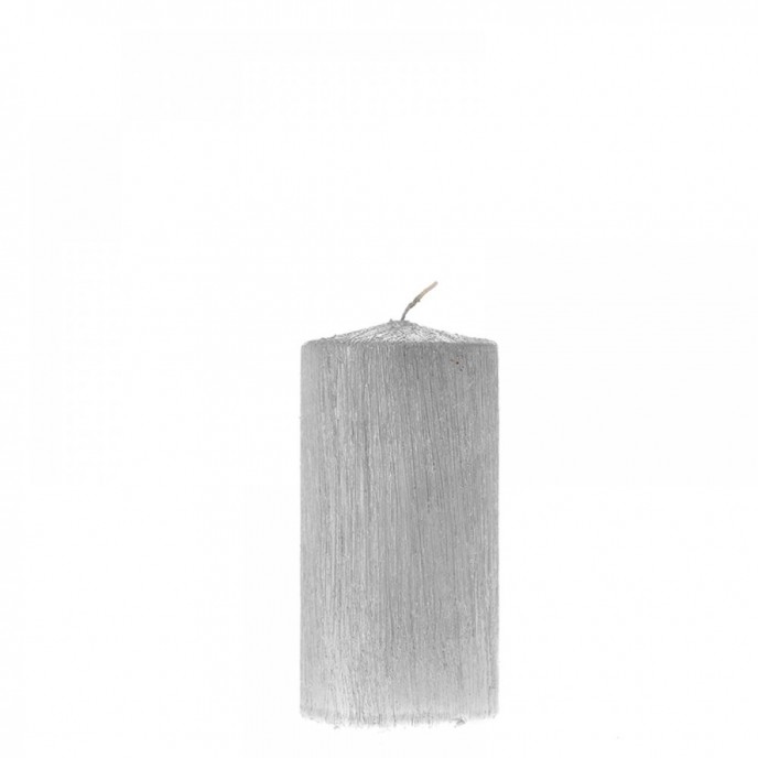  SILVER SCRATCHED PILLAR CANDLE 6X12CM 