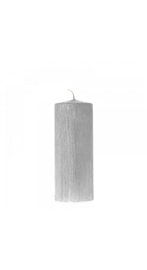  SILVER SCRATCHED PILLAR CANDLE 6X16CM
