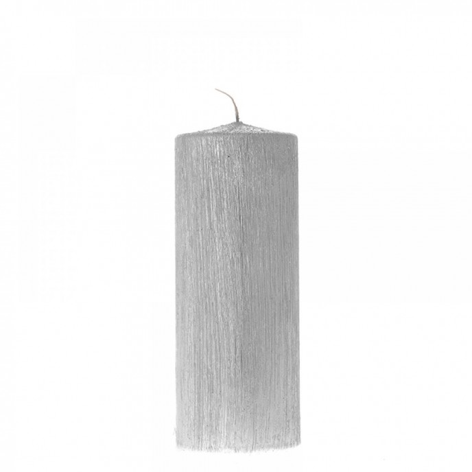  SILVER SCRATCHED PILLAR CANDLE 6X16CM 