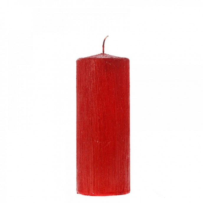  RED SCRATCHED PILLAR CANDLE 6X16CM 