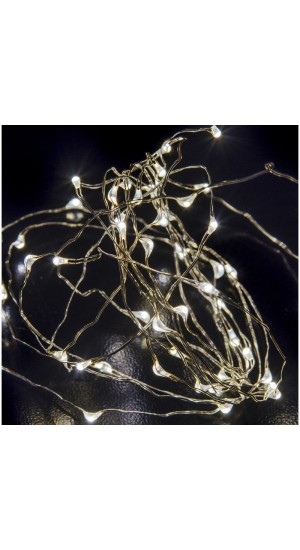  100LED COPPER WIRE STRING LIGHTS SILVER WHITE 8FUNCTIONS 5M OUTDOOR