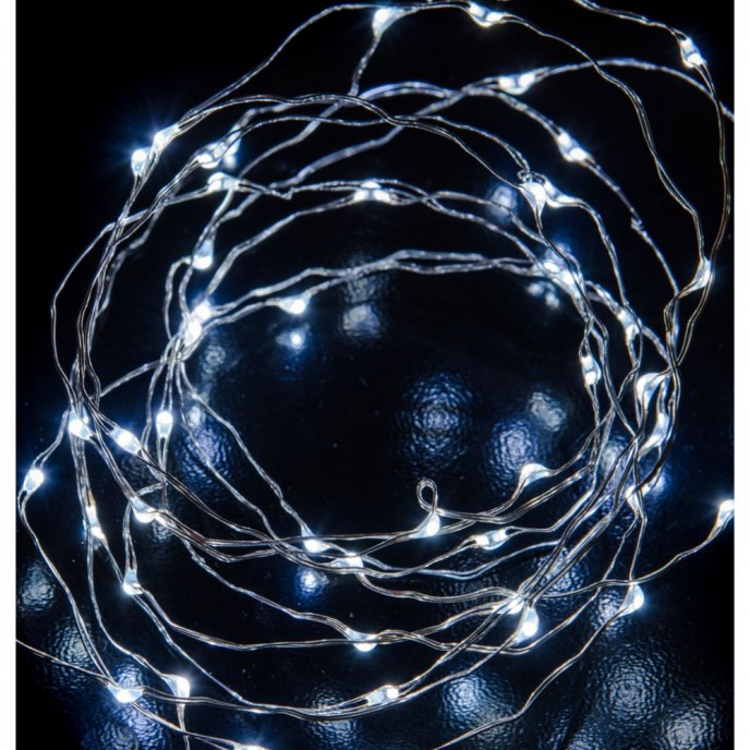  100 MICRO LED STRING LIGHT SILVER ICE WHITE 8FUNCTIONS 5M OUTDOOR 