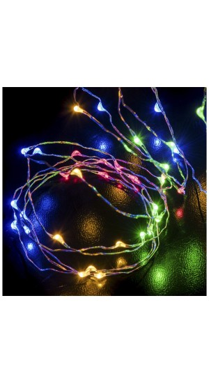  100LED COPPER WIRE STRING LIGHTS SILVER WIRE MULTI COLOURED 8FUNCTIONS 5M OUTDOOR