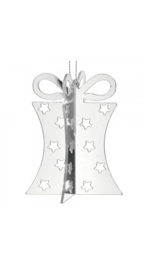  X MAS HANGING 3D SILVER GIFT DECO 8CM