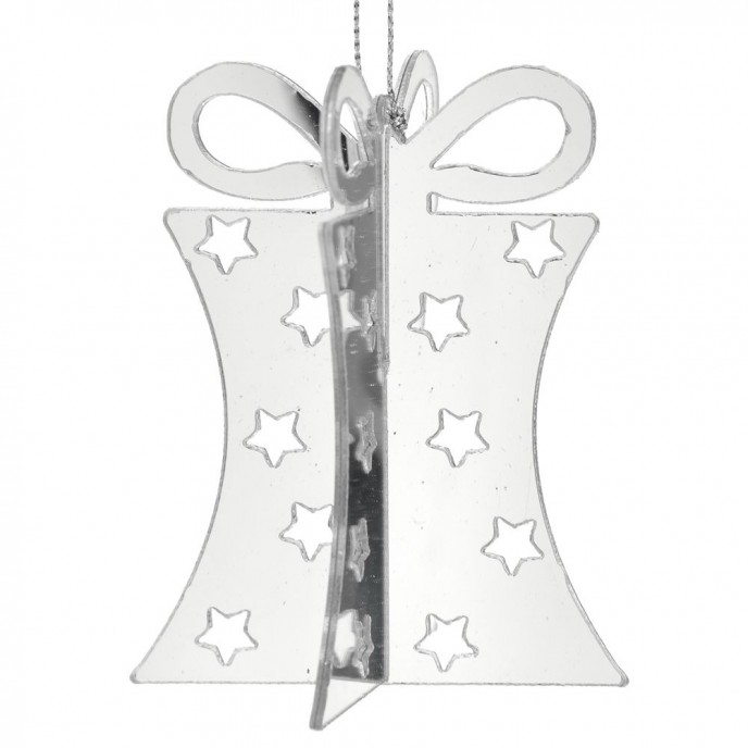  X MAS HANGING 3D SILVER GIFT DECO 8CM 