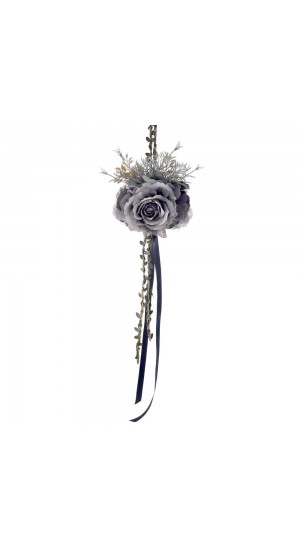  FROZEN GREY ARTIFICIAL ROSE HANGING BALL WITH LACE 
17X110CM