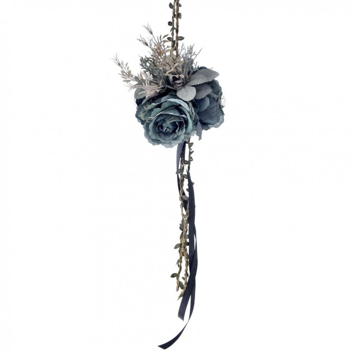  FROZEN TEAL ARTIFICIAL ROSE HANGING BALL WITH LACE 17X110CM 