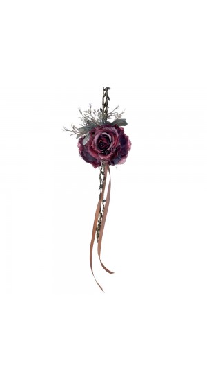  FROZEN BURGUNDY ARTIFICIAL ROSE HANGING BALL WITH LACE 17X110CM