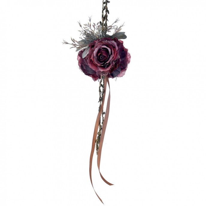  FROZEN BURGUNDY ARTIFICIAL ROSE HANGING BALL WITH LACE 17X110CM 