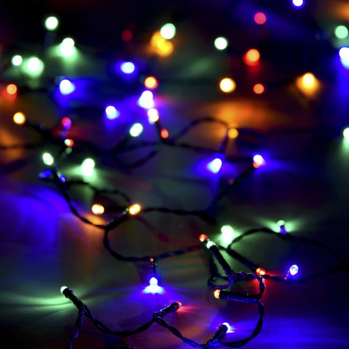  50LED STRING LIGHTS GREEN MULTI COLOURED 2.5M 8FUNCTIONS OUTDOOR 