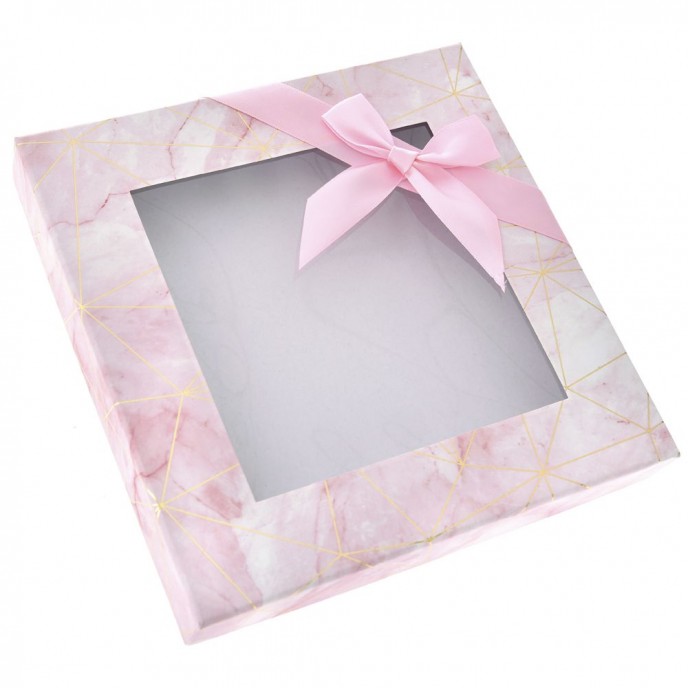  PINK PAPER BOX WITH WINDOW LID 23X23X4CM 