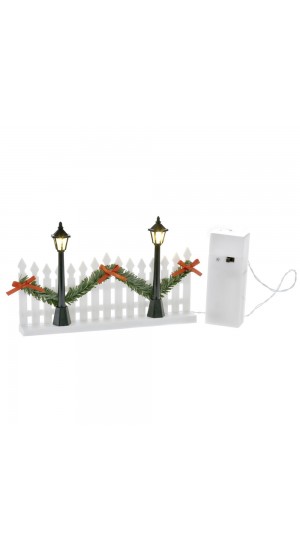  XMAS MINIATURE FENCE WITH BATTERY LIGHT 16X10CM