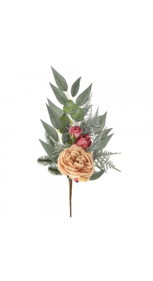  XMAS STEM WITH FROSTED ROSE 55CM