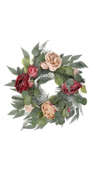  XMAS WREATH WITH FROSTED ROSE 50CM