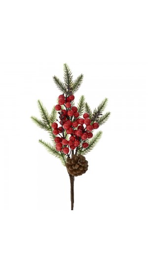  CHRISTMAS RED BERRY AND PINECONE PICK 35CM